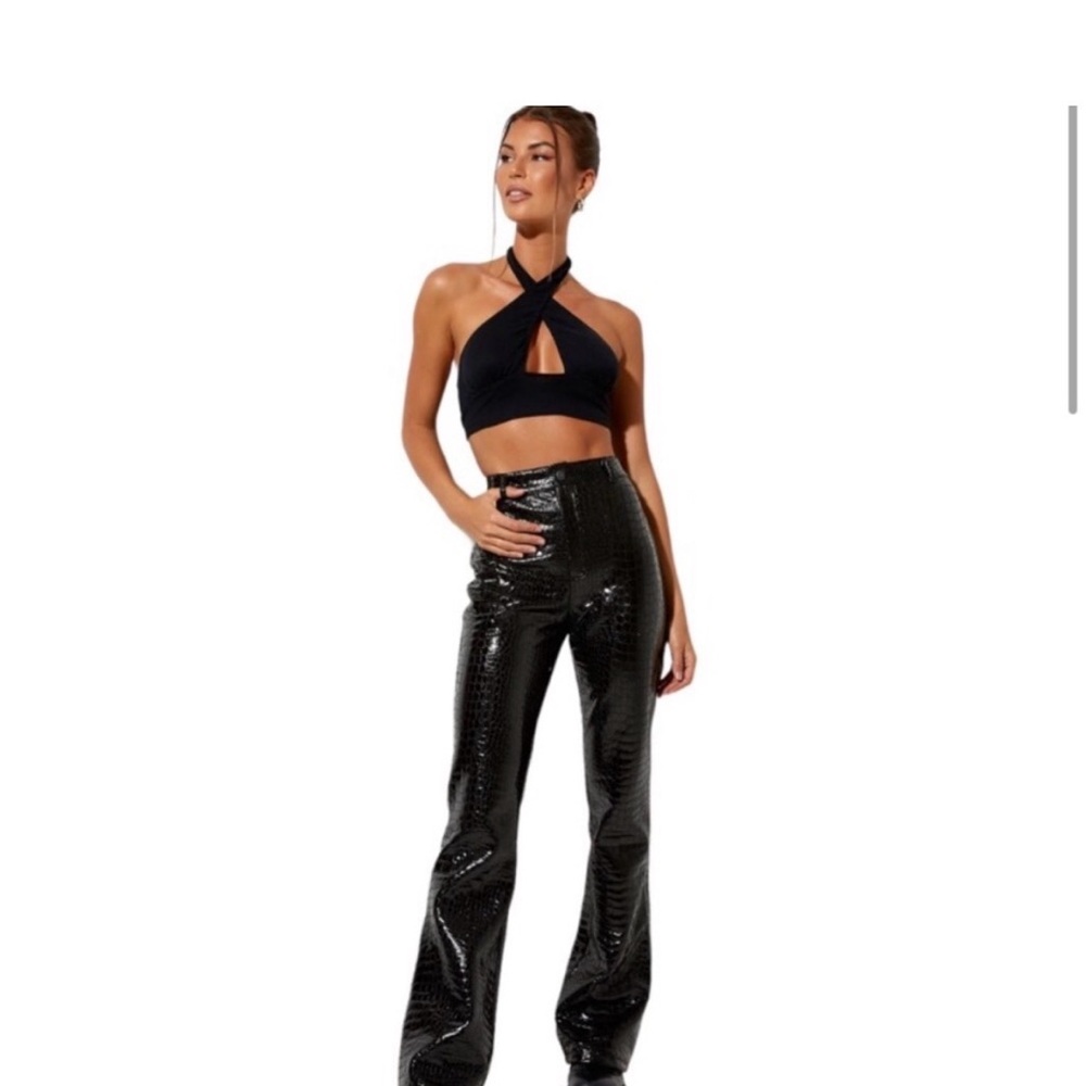 Motel Rocks Zoven Flare Trouser in
Black Croc